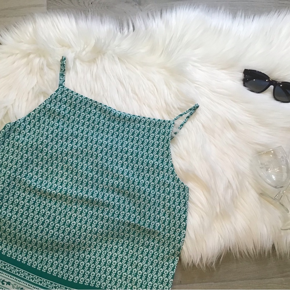 LOFT Green Patterned Spaghetti Strap Blouse